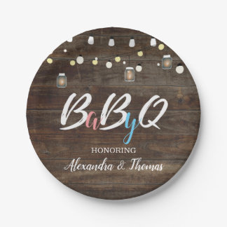 BabyQ BBQ Baby Shower Paper Plates Wood
