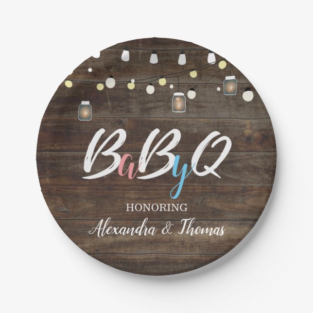 BabyQ BBQ Baby Shower Paper Plates Wood (Front)