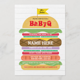 BaByQ BBQ Baby Shower Twins Couple's Shower Invite