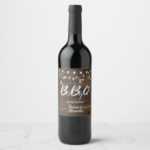 BabyQ BBQ Baby Shower Wine Bottle Label Wood