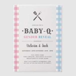 BabyQ Gender Reveal Gingham BBQ Vellum Invitations