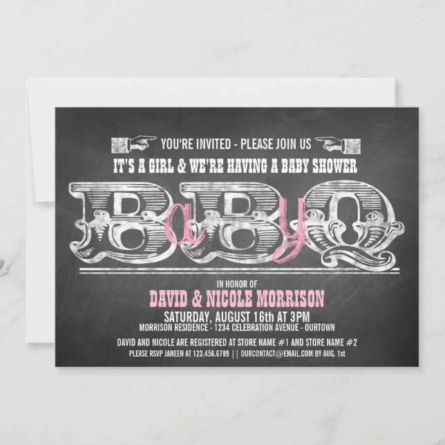 Babyq (girl) Baby Shower Barbeque Invitations (Front)