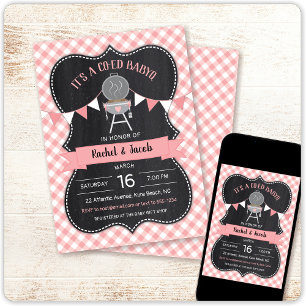 BABYQ Pink Gingham Chalkboard Girl Baby Shower Invitation