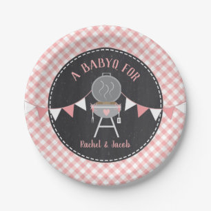 BABYQ Pink Gingham Chalkboard Girl Baby Shower Paper Plate