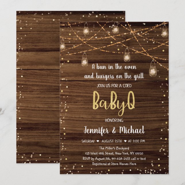 BabyQ Rustic String Lights BBQ Baby Shower Invitation (Front/Back)