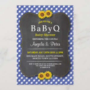 BABYQ Sunflower Baby Shower BBQ Couple Blue Invite