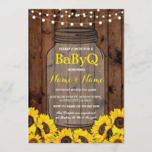 BaByQ Sunflower BBQ Baby Shower Jar Wood Invite
