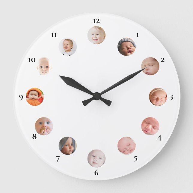 Baby's 12 custom photos personalized large clock (Front)