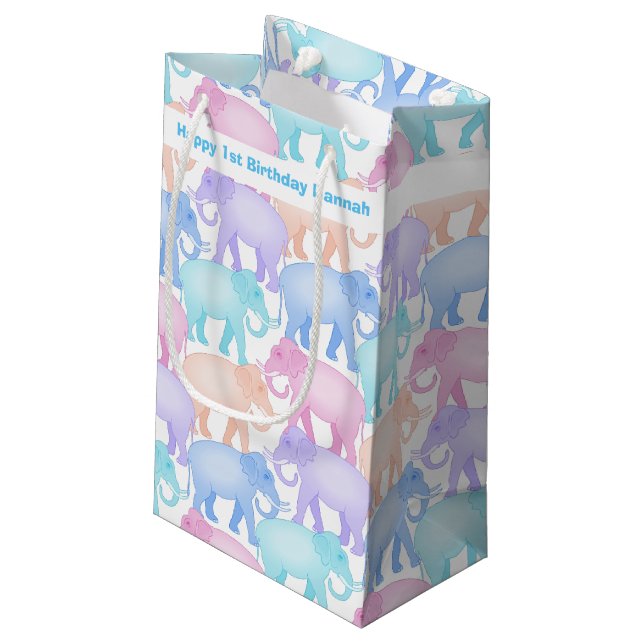Baby's 1st Birthday Colourful Elephants Small Gift Bag (Back Angled)