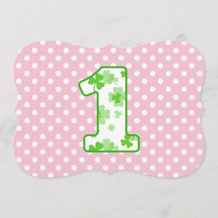 Baby's 1st Birthday Custom Name Shamrock Dots 7 Invitation