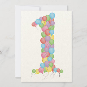 Baby's 1st Birthday Party Balloons Custom Invite