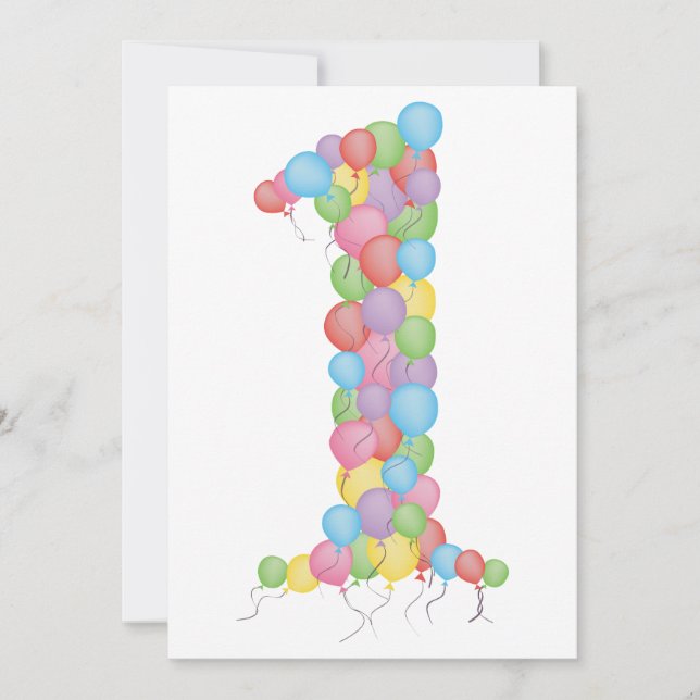 Baby's 1st Birthday Party Balloons Custom Invite (Front)