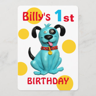 Baby's 1st Birthday Party Cute blue Puppy Dog Boy Invitation