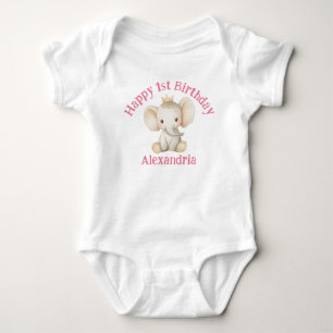 Baby's 1st birthday personalised princess elephant baby bodysuit