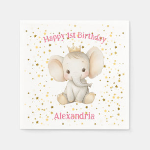 Baby's 1st birthday personalised princess elephant napkin