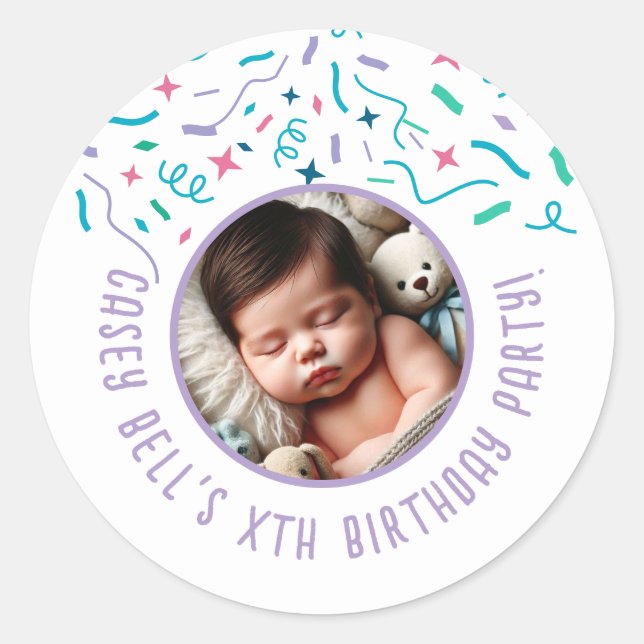 Baby's 1st Birthday Toddler Kids Custom Party Classic Round Sticker (Front)
