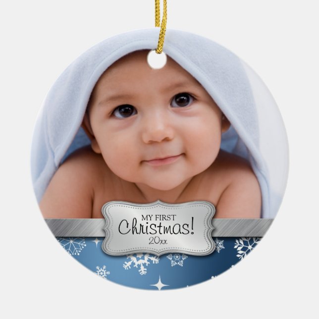 Baby's 1st Christmas.  Add your photo Ceramic Ornament (Front)
