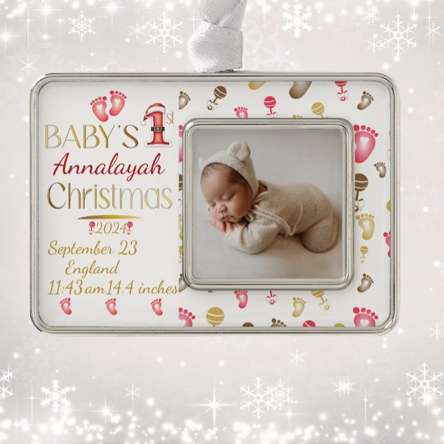 Baby's 1st Christmas Birth Stats Keepsake | Silver Plated Framed Ornament (Creator Uploaded)