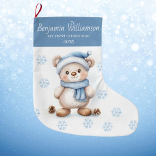 Baby's 1st Christmas Blue Snowflakes Bear  Large Christmas Stocking