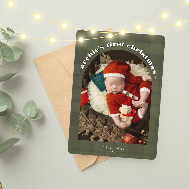 Baby's 1st Christmas Card | Olive Single-Photo (Creator Uploaded)