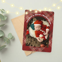 Baby's 1st Christmas Card | Red Plaid Single-Photo