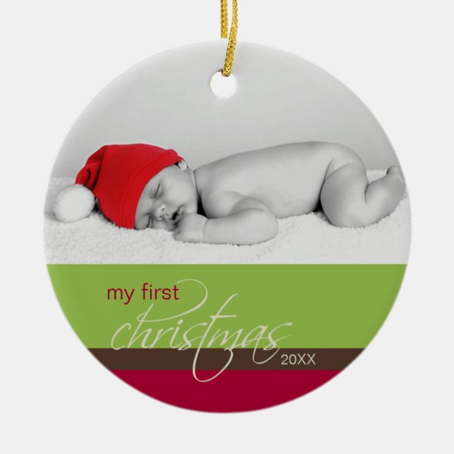 Baby's 1st Christmas Custom Ornament (green) (Front)