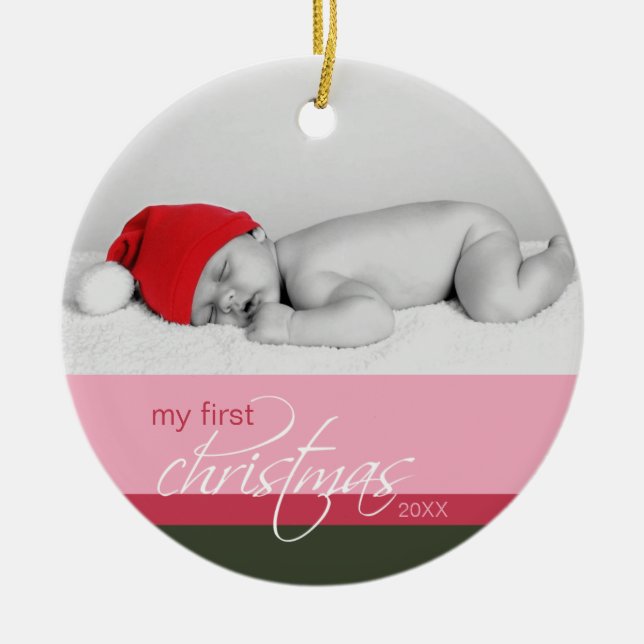 Baby's 1st Christmas Custom Ornament (pink) (Front)