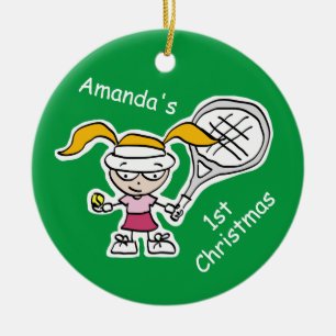 Baby's 1st Christmas cute kids tennis cartoon Ceramic Ornament