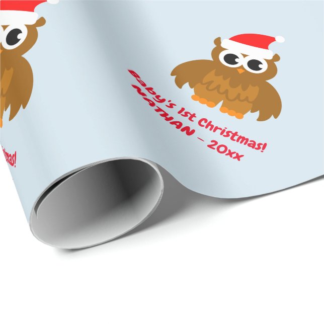 Baby's 1st Christmas cute owl custom Holiday Wrapping Paper (Roll Corner)