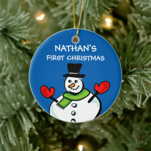 Baby's 1st Christmas cute snowman personalised Ceramic Ornament