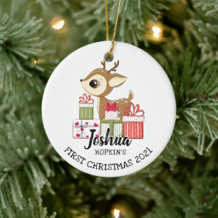 Baby's 1st Christmas Cute Winter Fawn Deer Doe Ceramic Ornament