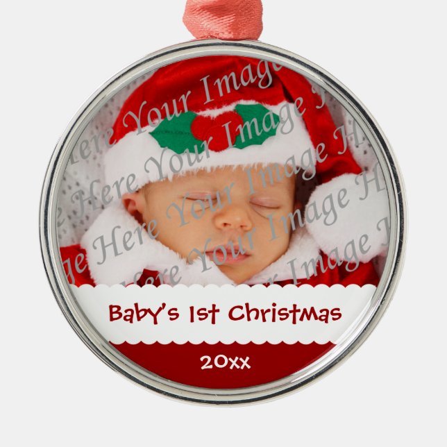 Baby's 1st Christmas Dated Photo Ornament (Front)