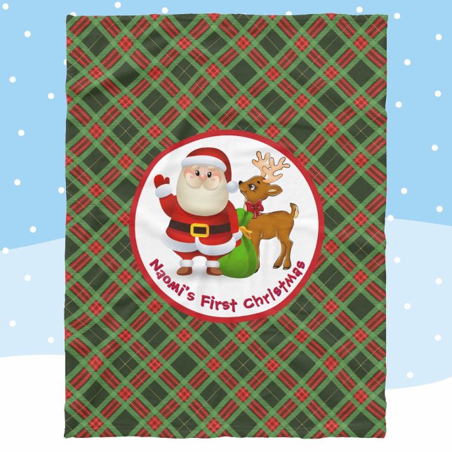Baby's 1st Christmas Personalise Name Santa Claus Fleece Blanket (Creator Uploaded)
