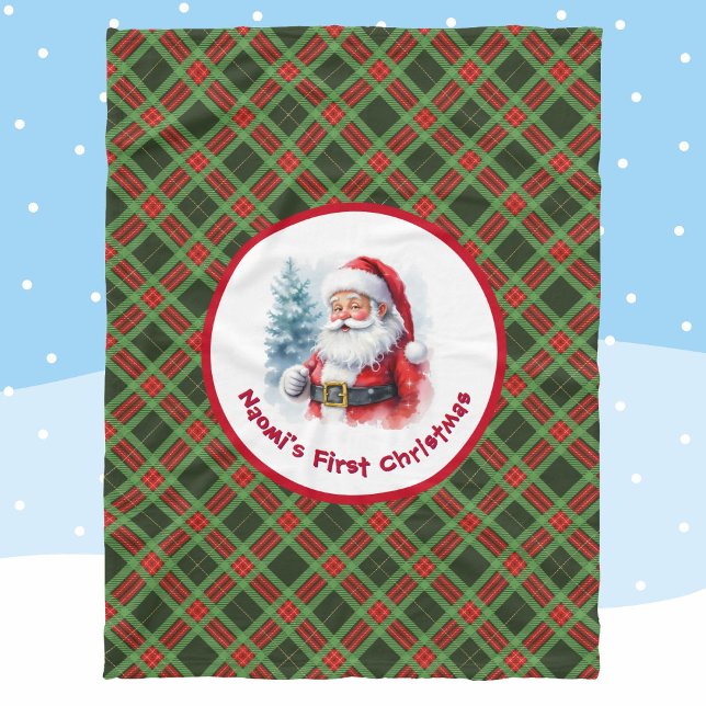 Baby's 1st Christmas Personalise Name Santa Claus Fleece Blanket (Creator Uploaded)