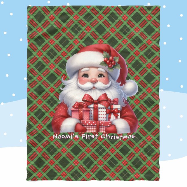 Baby's 1st Christmas Personalise Name Santa Claus Fleece Blanket (Creator Uploaded)