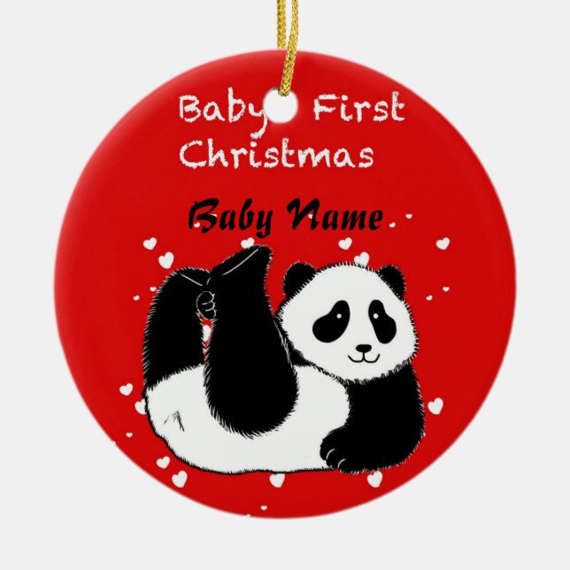Baby's 1st Christmas Personalised Baby Panda Bear Ceramic Tree Decoration (Front)