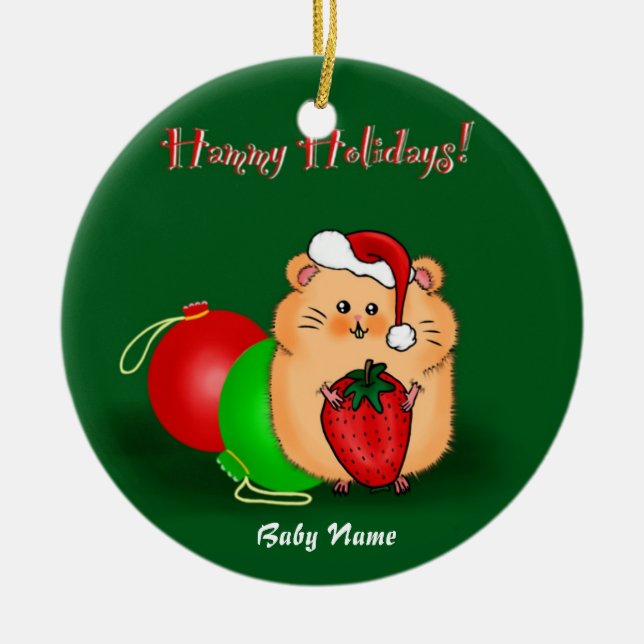 Baby's 1st Christmas Personalised Hamster Cartoon Ceramic Ornament (Front)