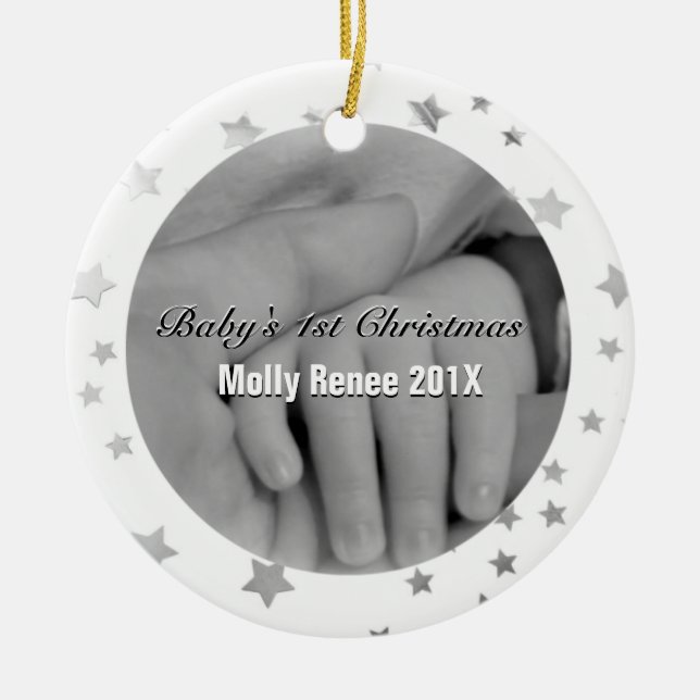 Baby's 1st Christmas Personalised Parent Hands Ceramic Ornament (Front)