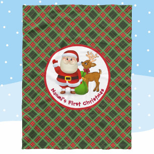 Baby's 1st Christmas Personalize Name Santa Claus Fleece Blanket