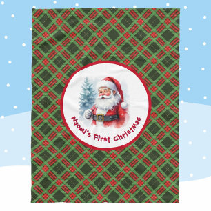 Baby's 1st Christmas Personalize Name Santa Claus Fleece Blanket