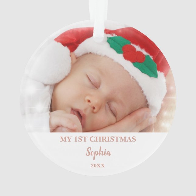 Baby's 1st Christmas Photo Glitter Sloth Name Ornament (Back)