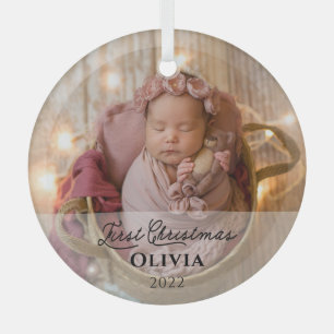 Baby's 1st Christmas Photo Keepsake Glass Tree Decoration