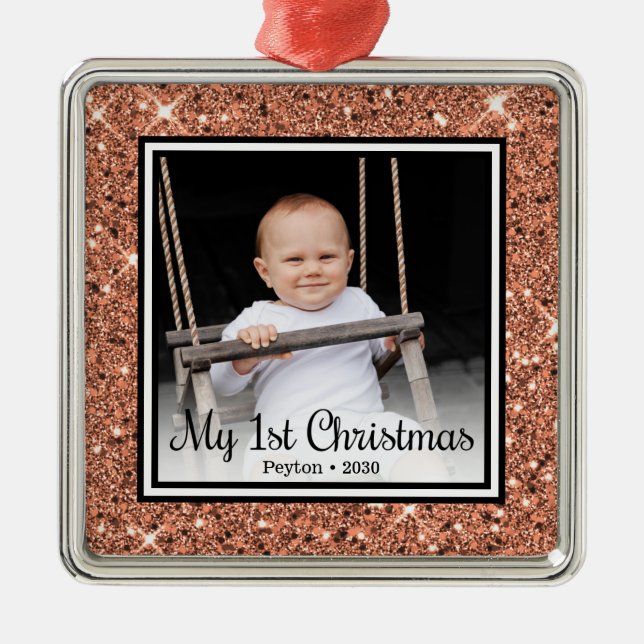 Baby's 1st Christmas Photo Metal Ornament (Front)