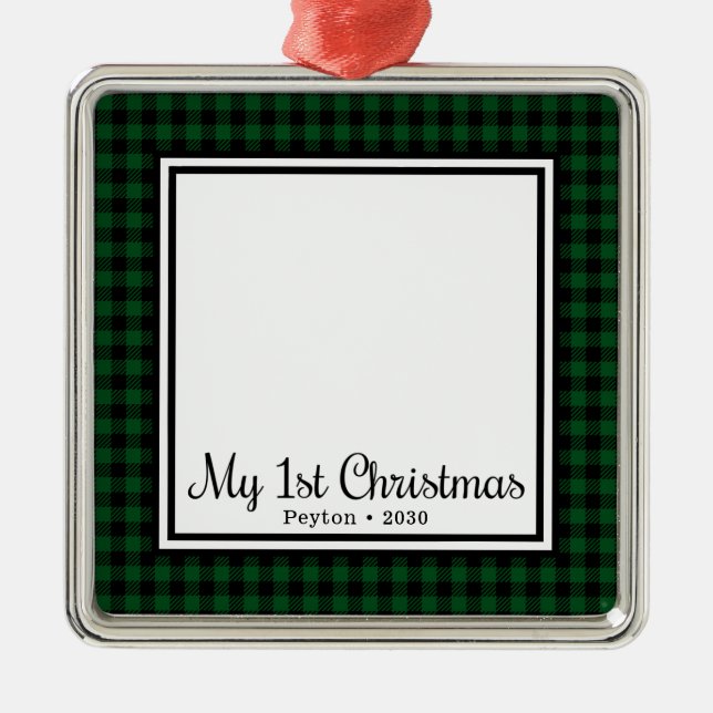 Baby's 1st Christmas Photo Metal Ornament (Front)