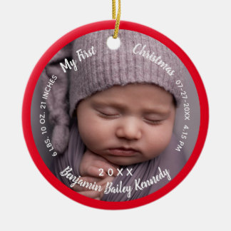Baby's 1st Christmas Photos Birth Stats Baby name Ceramic Ornament