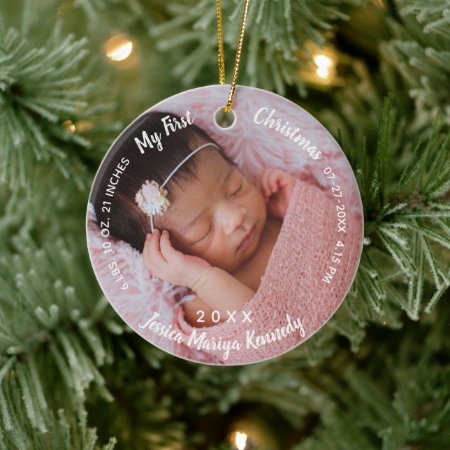 Baby's 1st Christmas Photos Birth Stats Baby name  Ceramic Ornament (Tree)