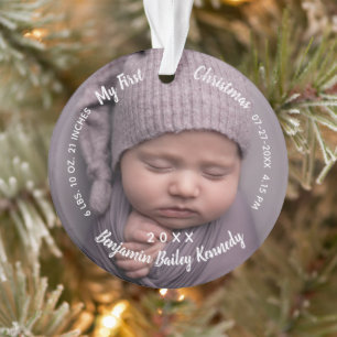 Baby's 1st Christmas Photos Birth Stats Baby name  Ornament