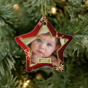 Baby's 1st Christmas Red and Gold Photo Frame Ceramic Tree Decoration