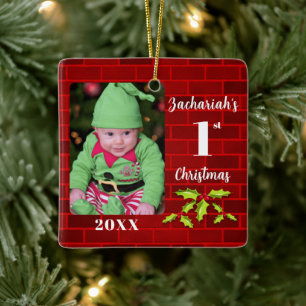 Baby's 1st Christmas Red Brick Keepsake Ceramic Ornament