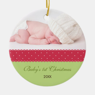 Baby's 1st Christmas - Ribbon (green 2) Ceramic Ornament